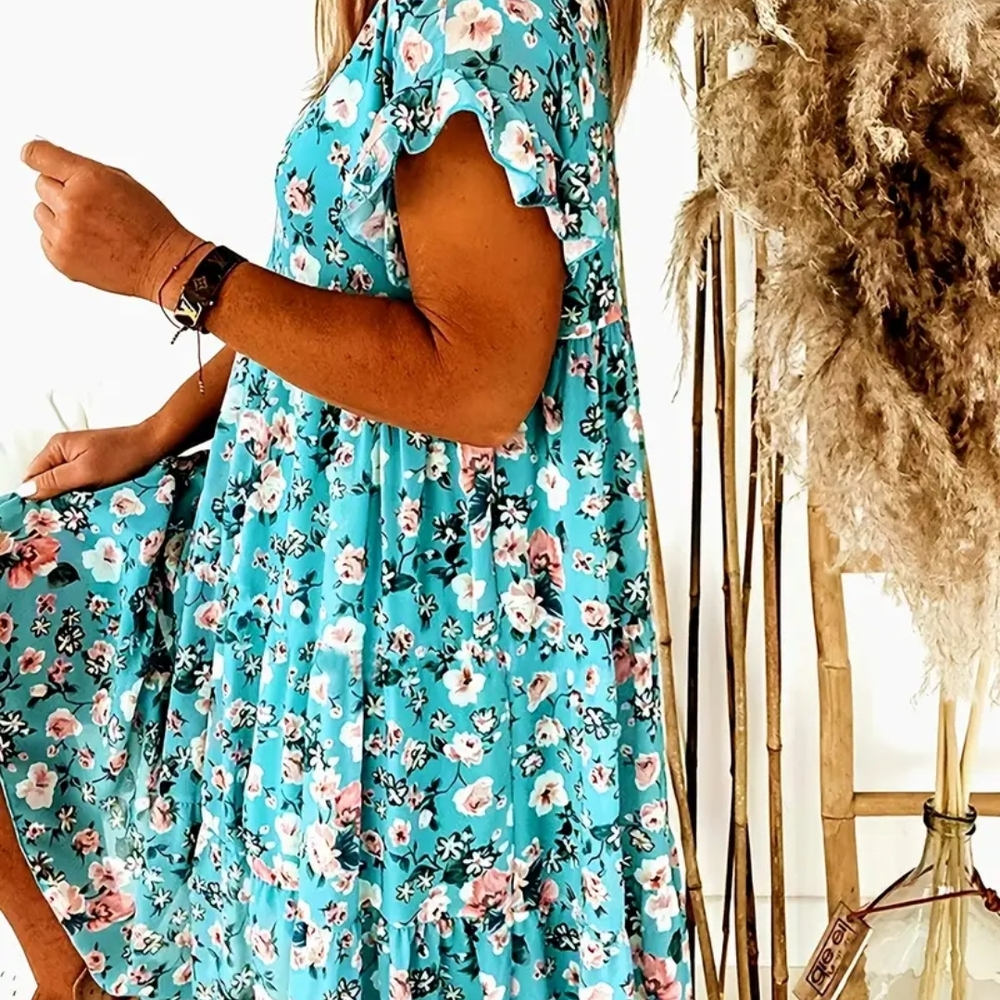 Floral Teal Dress - Picture 4 of 10